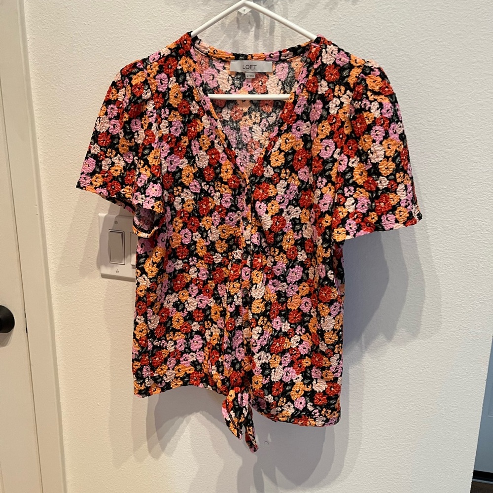 LOFT Floral Blouse - Black, Pink, Orange